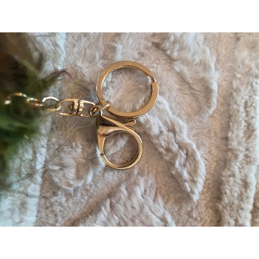 Set of 6 Faux Fur Pom Pom Keychains Gold Tone Clasp Bag Charms Multi Color